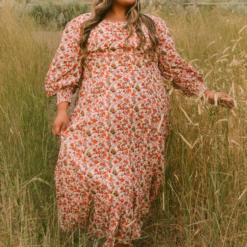 Ivy City Co Red and White Floral Long Sleeve Dress